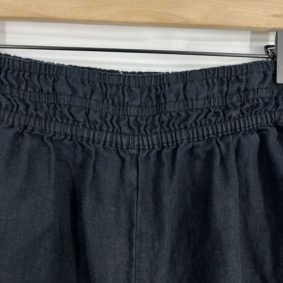 Anthropologie Pants Size Medium Black Somerset Pull On Wide Leg Linen Smocked - Picture 3 of 9